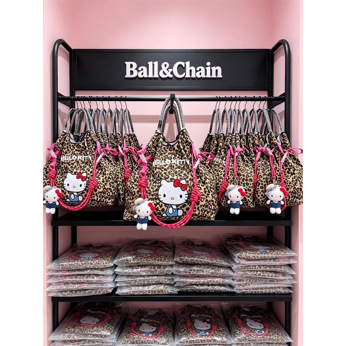 ball chain刺绣豹纹蹲坐猫单肩托特包斜挎尼龙帆布包通勤包大容量