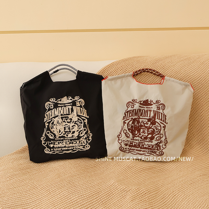 日系ball chain环保购物袋单肩斜挎米奇miki刺绣尼龙布袋刺绣包