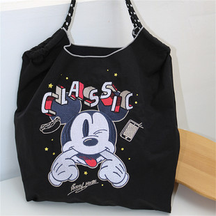 Disney迪士尼官方正品刺绣鬼脸米奇环保袋帆布斜挎购物袋通勤包女