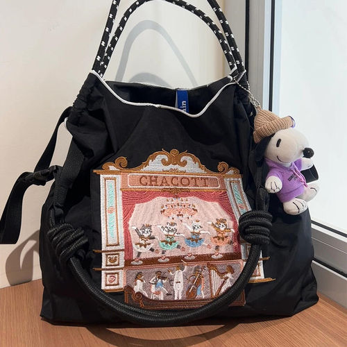 日系ball chain刺绣芭蕾舞台剧环保袋购物袋斜挎帆布包通勤单肩包