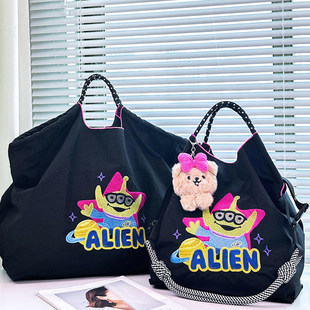 Disney迪士尼官方正品刺绣墨镜三眼仔环保袋斜挎帆布包女夏天布包