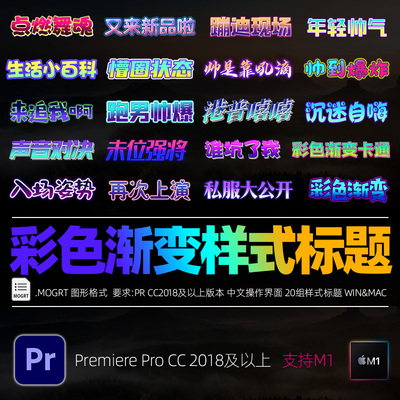 Pr综艺花字幕条插件预设vlog文字歌词标题样式库素材动画弹幕标题