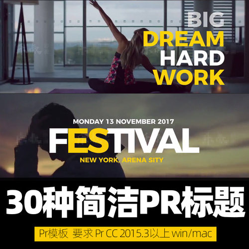 30款简洁字幕文字动画标题 Pr字幕条prCC2015字幕模板支持Wim/Mac