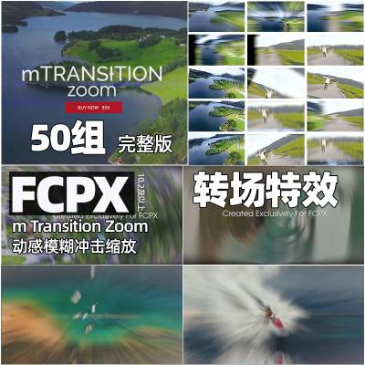 FCPX10.2插件转场 mTransition Zoom动感模糊冲击缩放转场50组