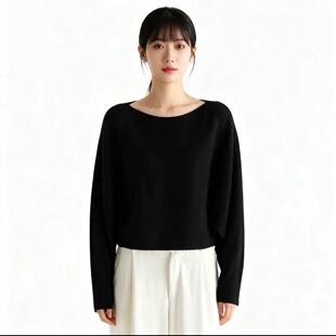 【S系列】“专柜款女装”24秋新一字圆领针织打底衫黑色S24312402