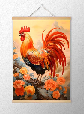 金鸡报晓中堂玄关挂画大公鸡招财旺宅雄鸡报喜图玄关自粘墙壁贴画