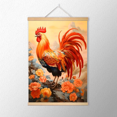 金鸡报晓中堂玄关挂画大公鸡招财旺宅雄鸡报喜图玄关自粘墙壁贴画