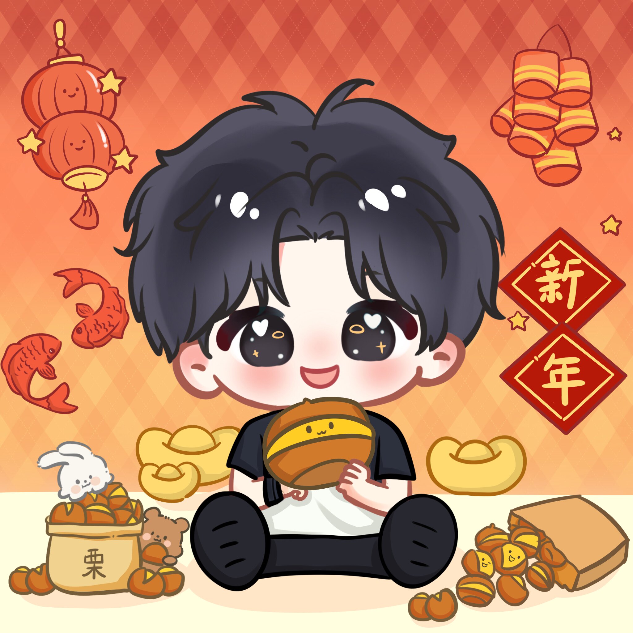 新年q版人物绘画头像手绘明星卡通形象代画周边画像定制立绘约稿