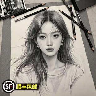 手绘素描代画情侣照片真人画像定制纸绘制彩铅肖像画节日纪念礼物