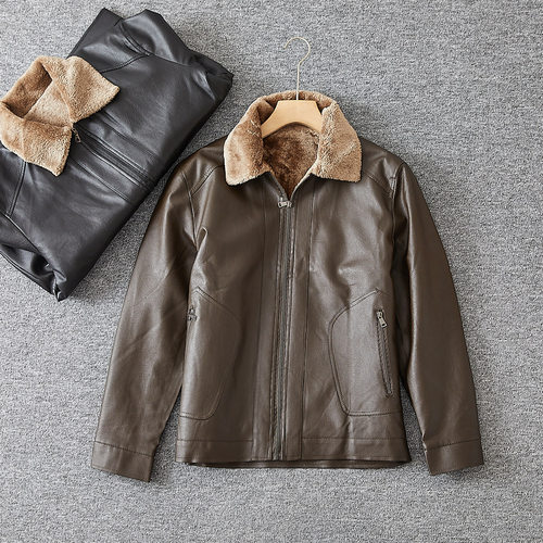ODM公司单！皮毛拼接 外贸尾货男士秋冬休闲翻领加厚加绒皮衣外套