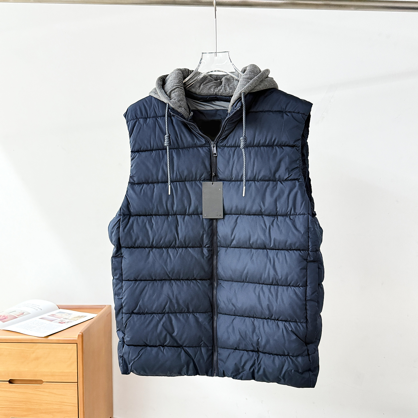 欧美风！外贸男装秋冬新款纯色百搭舒适欧美范连帽保暖棉马甲外套