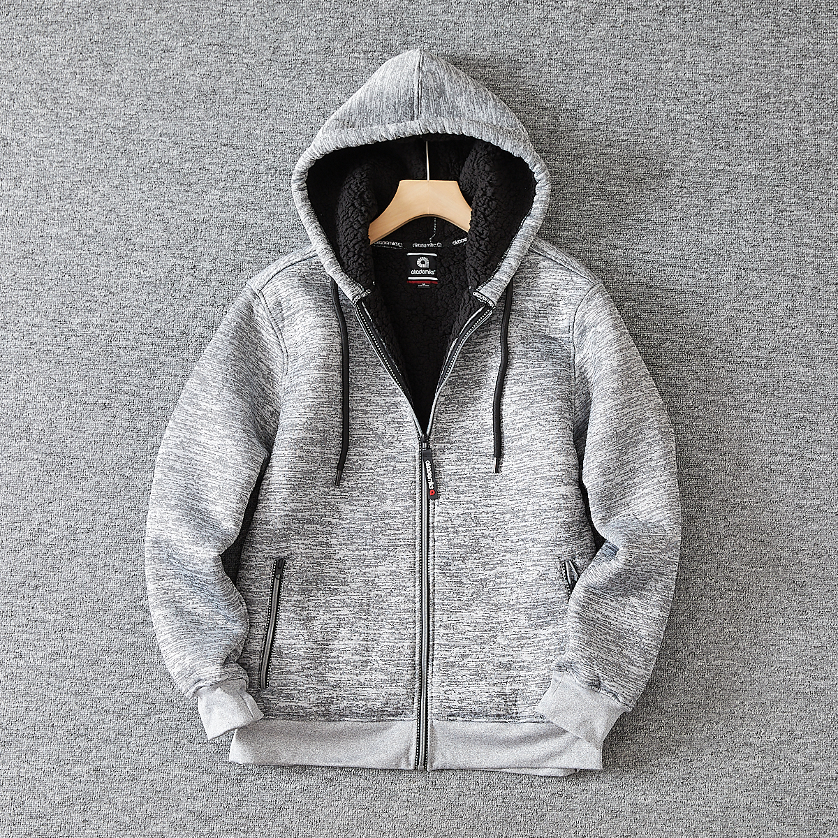 美式高街嘻哈 冬季加厚羊羔绒男士连帽夹克 休闲百搭棉服开衫外套