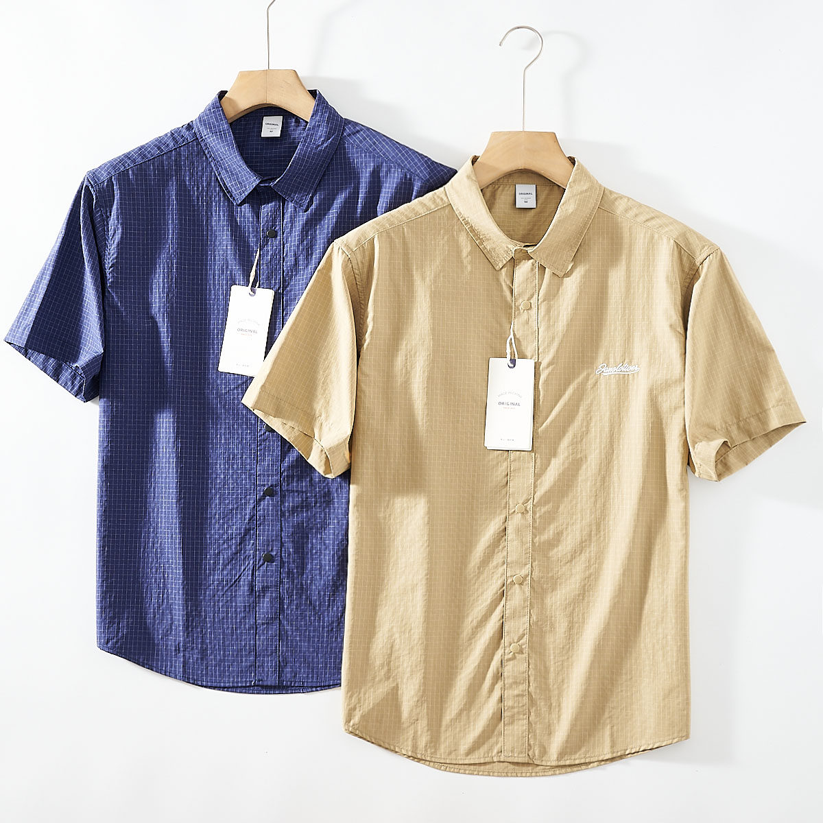 舒适凉爽！日系文艺范！外贸男装夏季通勤休闲格子宽松短袖衬衫潮