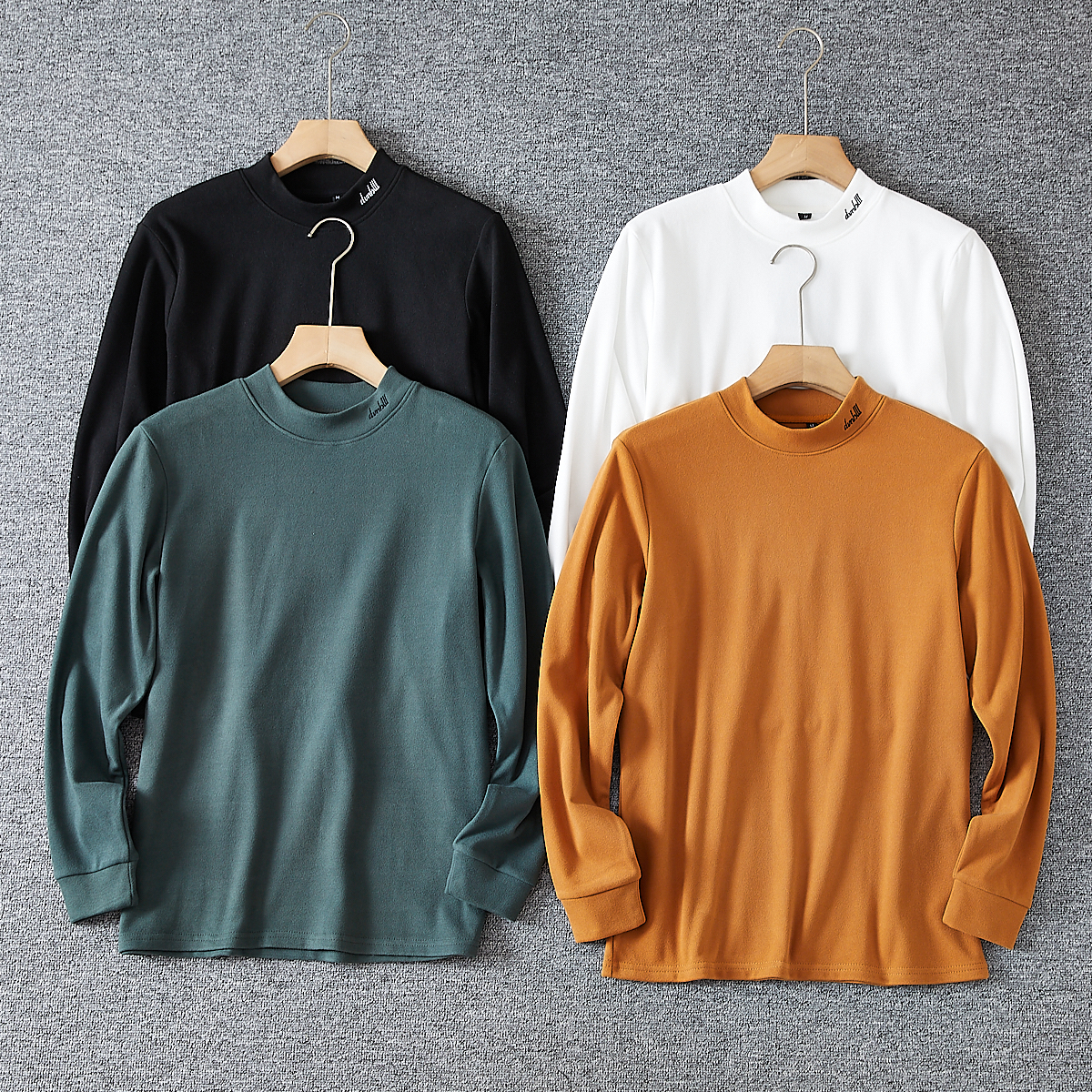 多带几件！自发热双面德绒！外贸男士刺绣半高领保暖T恤打底衫冬