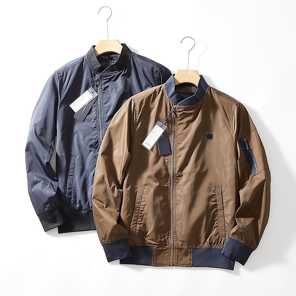 英国外贸丝光形态记忆防水透气秋季男棒球领斜拉链飞行夹克薄外套