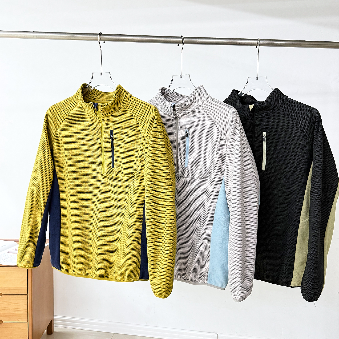 山系【蜂窝暖绒】持久干爽透气男女通用户外套头立领半拉链抓绒衣