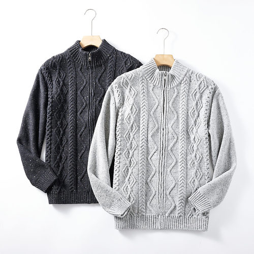 时尚粗线扭花！英伦复古！秋冬男士外贸麻花半高拉链开衫毛衣外套