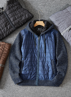 Italy高端小众 精编针织加绒防风保暖绗缝秋冬男士连帽夹克厚外套