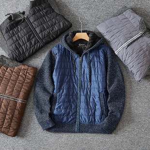 Italy高端小众 连帽夹克厚外套 精编针织加绒防风保暖绗缝秋冬男士