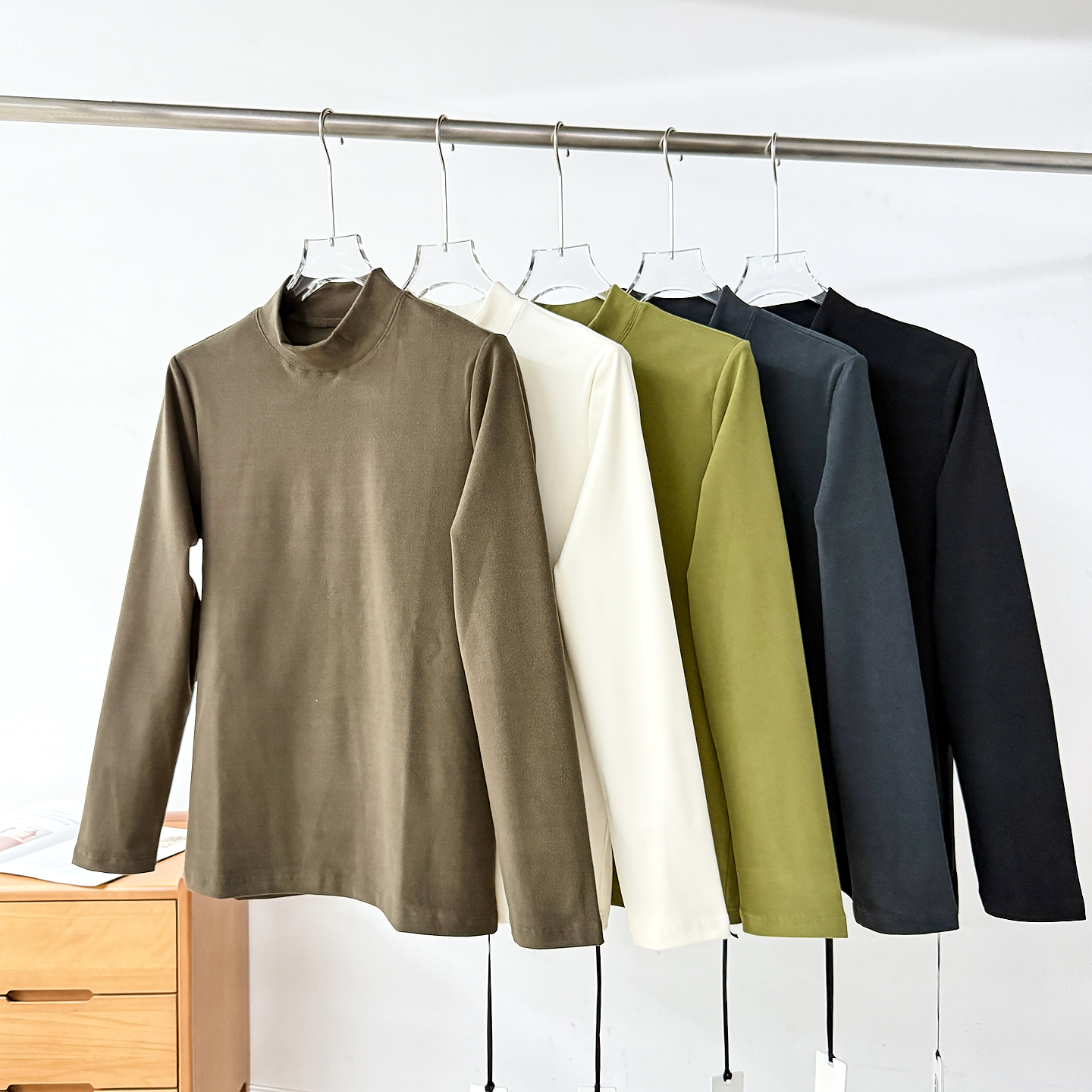 ODM单！细腻柔软！外贸男装秋冬纯色百搭休闲加绒打底衫T恤