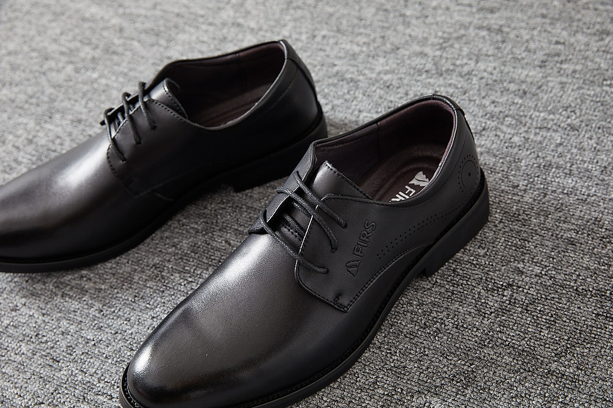 超纤pu皮!秋冬男士纯色尖头系带商务休闲正装皮鞋