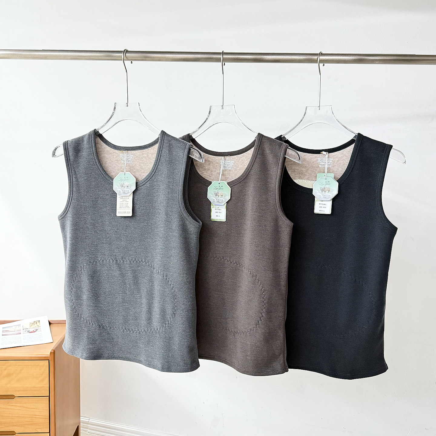 桑蚕丝羊毛混纺加绒加厚保暖背心男士内衣内穿打底坎肩马甲秋冬季