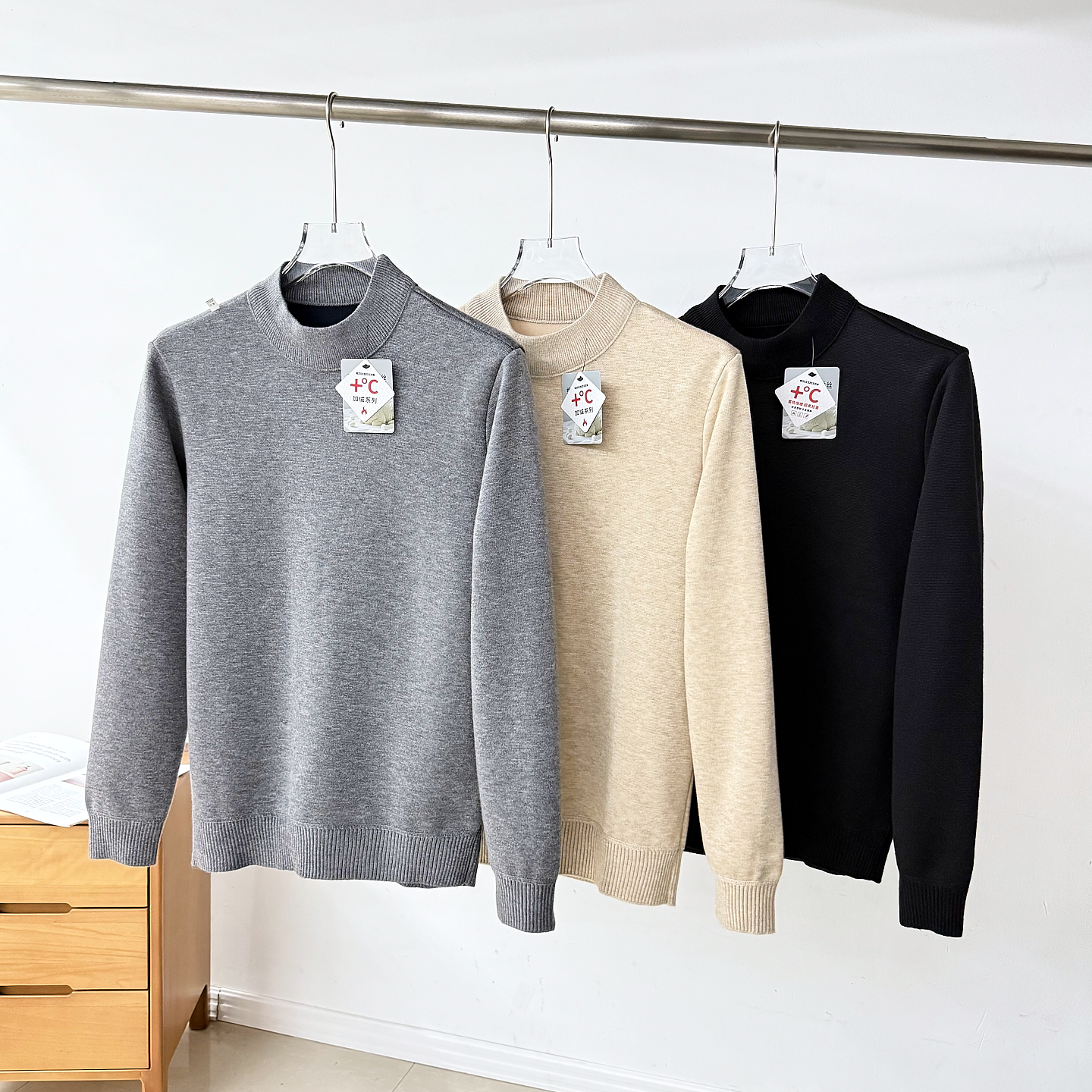 大牛货 羽绒混织蚕丝羊毛 冬男时尚休闲百搭半高领加绒针织衫毛衣