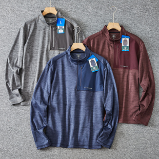 春夏户外运动半拉链立领长袖 外贸男士 T恤 老美单 速干透气弹力