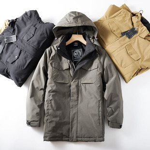 高奢猎装棉服 !冬季男士外贸户外保暖休闲中长工装连帽羽绒棉衣