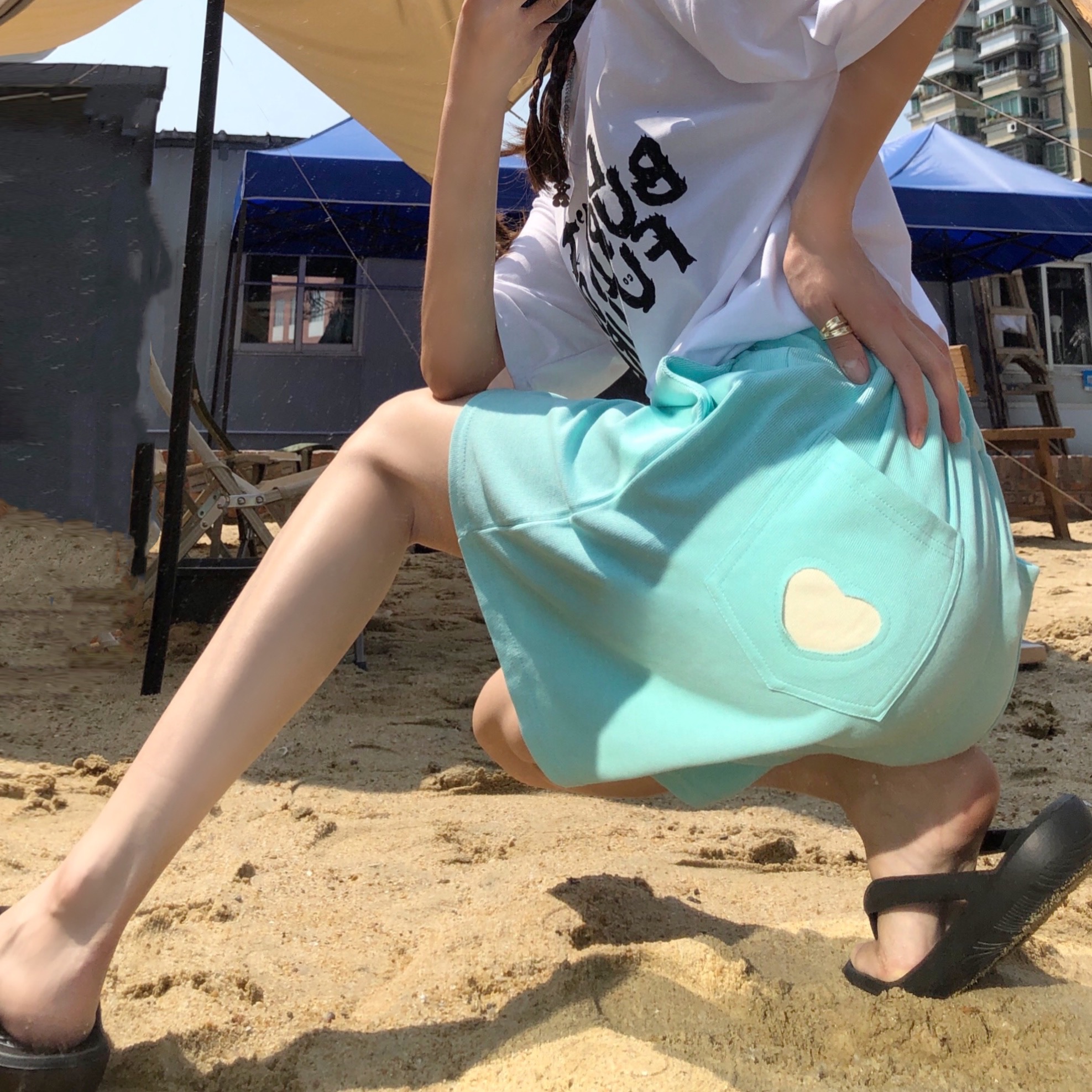 Real price summer new style Mini odel foreign style heart machine Thin High Waist Wide Leg Pants loose casual pants