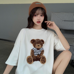 韓版新款寬鬆圓領小熊短袖恤女