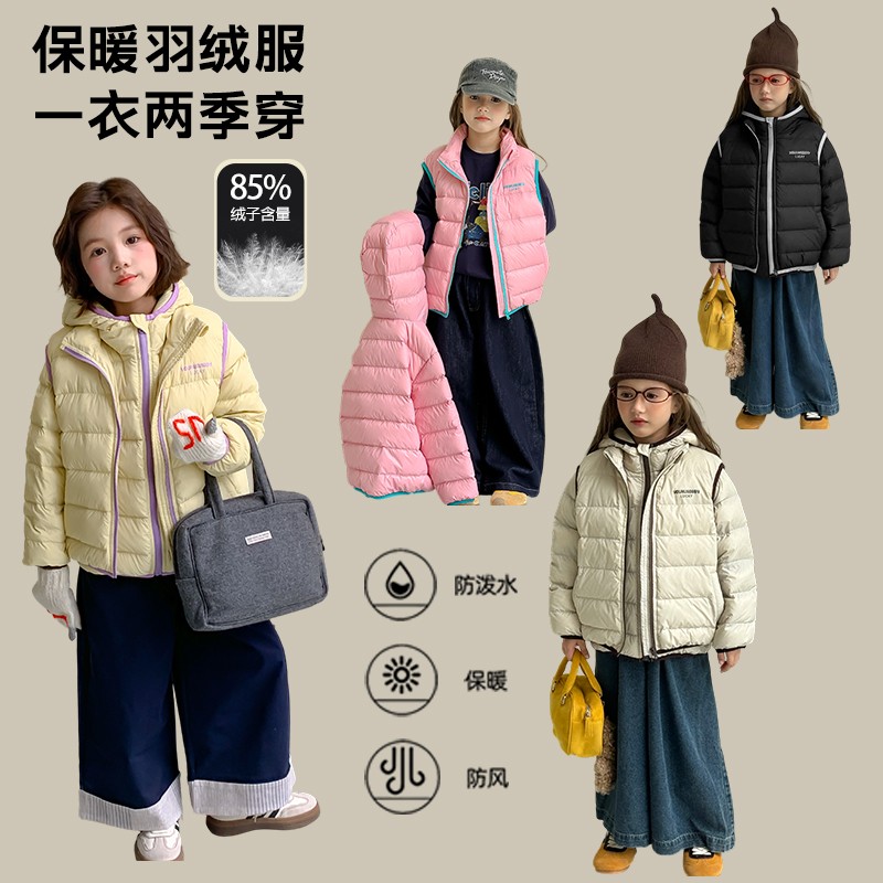 【一衣四穿】尤画2025冬季外套马甲两件套女童保暖羽绒服套装9002