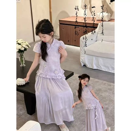 尤画2026夏款新款女童紫色新中式国风两件套68540