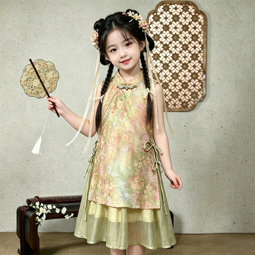 【爱惨的东方美学~】尤画夏款新款女童新中式国风时髦旗袍裙68542