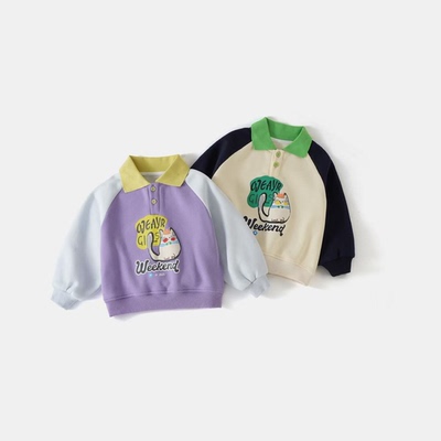 尤画秋冬季萌喵翻领加绒时尚洋气保暖男女童可爱卫衣2192