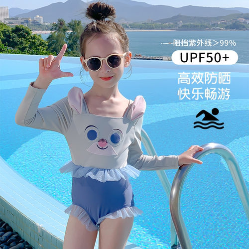 水手宝宝连体泳衣女童夏季防晒海边泳池防紫外线3721