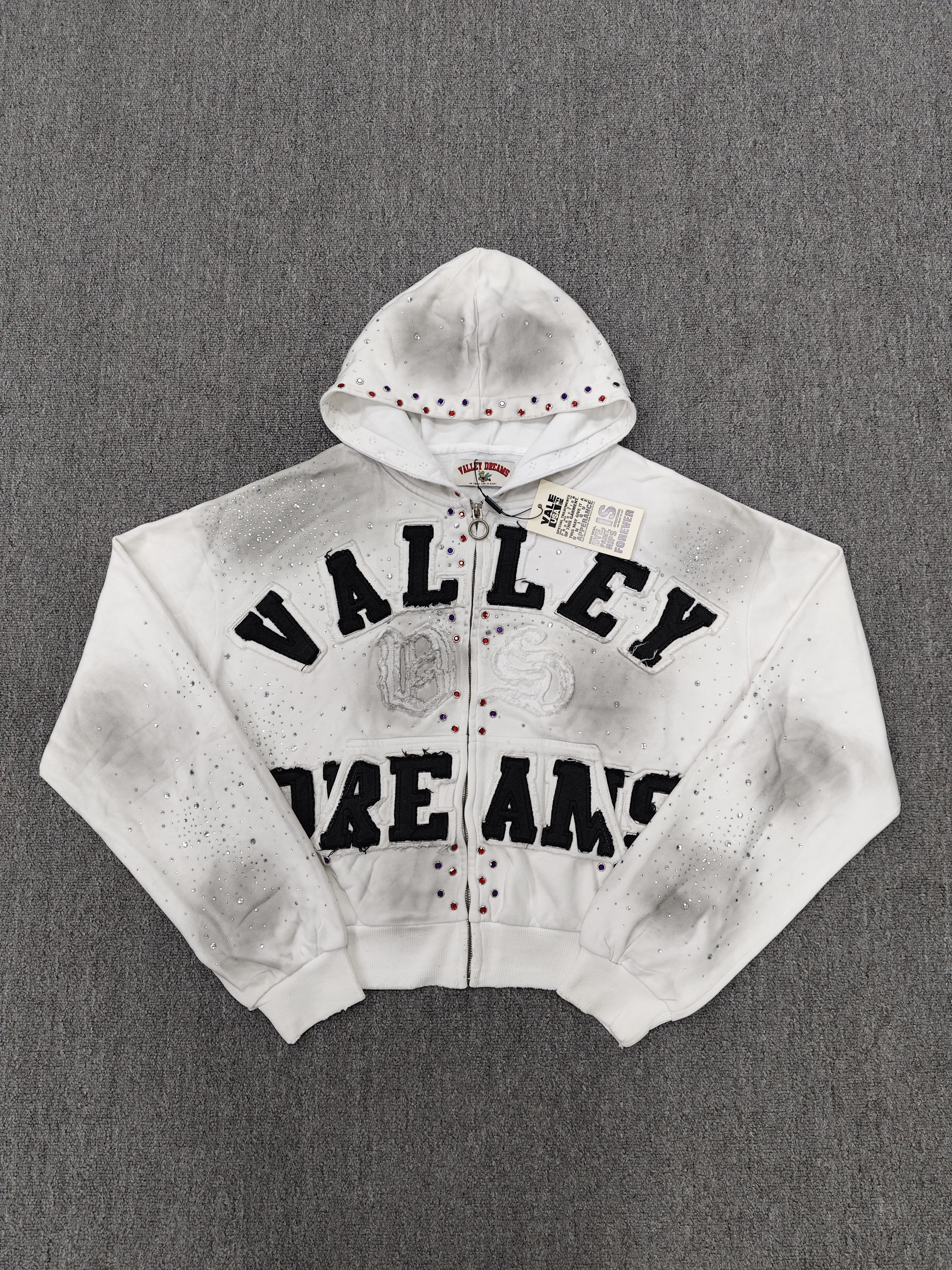 thumbnail for Vale Valley American High Street Monogram Print Vintage Washed Vintage Terrain Hooded Sweatshirt Cardigan
