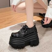 厚底小皮鞋 显高增8cm 小个子高跟乐福鞋 女英伦风2025新款 松糕鞋