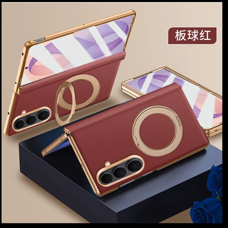 适用于三星fold8 ultra手机壳真皮新款壳膜一体磁吸铰链保护壳Fold8新款边框全包中轴防摔前后双壳磁吸支架