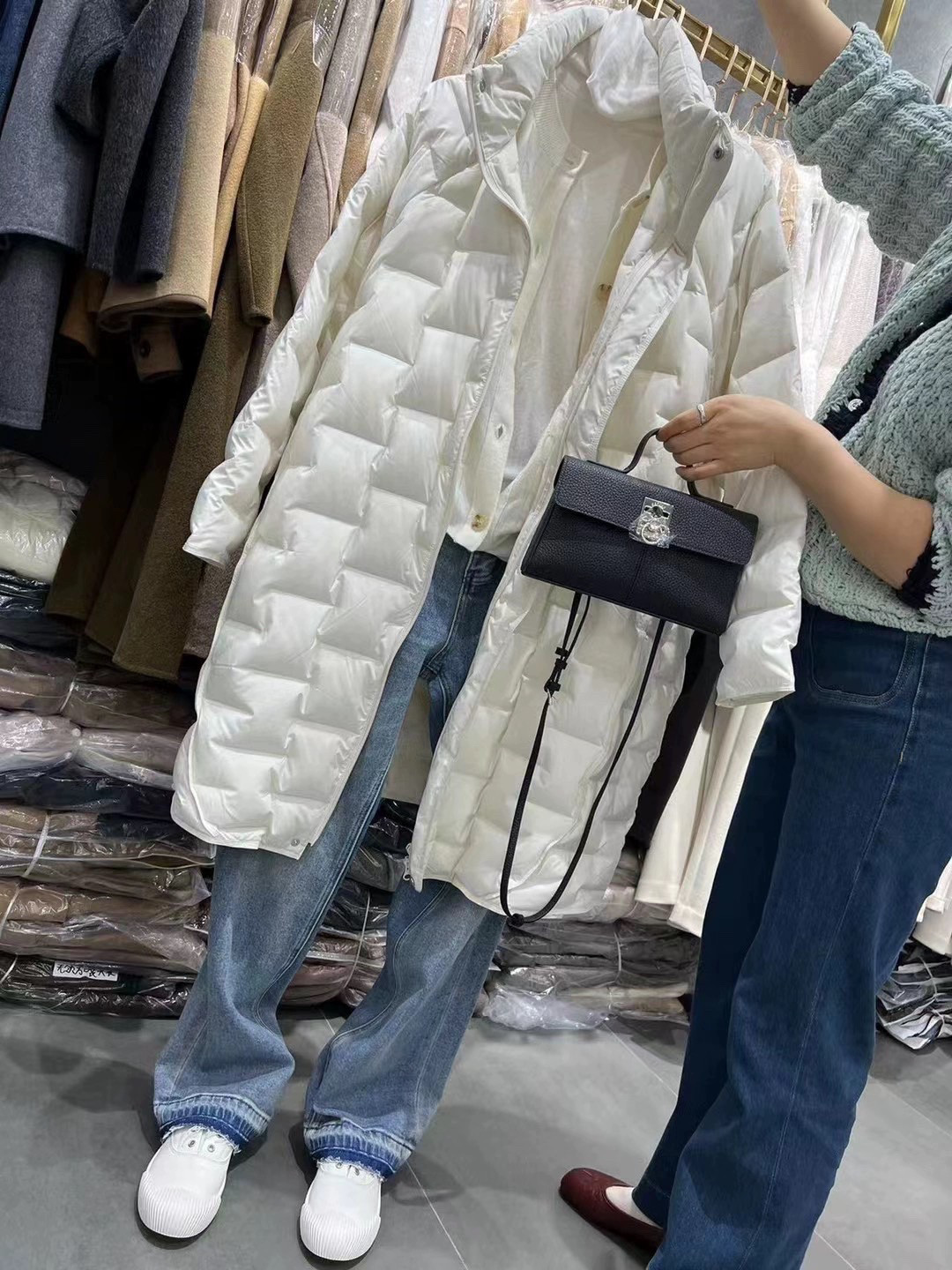 欧货新款女装休闲大方薄款中长款鹅绒羽绒服外套