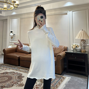 时尚 木耳边高领打底衫 百搭保暖高弹t恤上衣女 孕妇秋冬款 羊绒抓毛