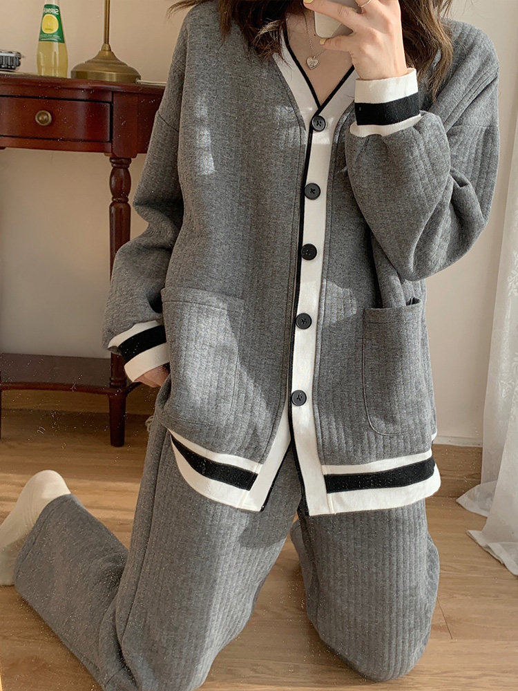 산후 모유 수유 옷 순면 잠옷 여성 카디건 두꺼운 따뜻한 공기 퀼트 가을 겨울 임산부 옷