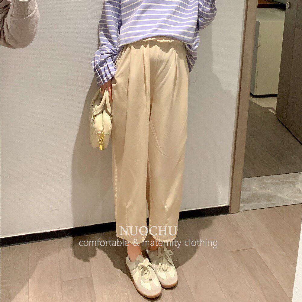 ◆诺初孕妇装◆清爽多巴胺~夏季薄款天丝奶奶裤九分萝卜裤小个子