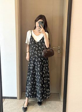 诺初孕妇装◆国风竹叶孕妇连衣裙夏季时尚套装宽松长裙雪纺吊带裙