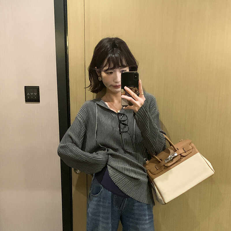 孕妇装春秋季新款韩版宽松连帽针织衫毛衣女时尚洋气减龄长袖上衣