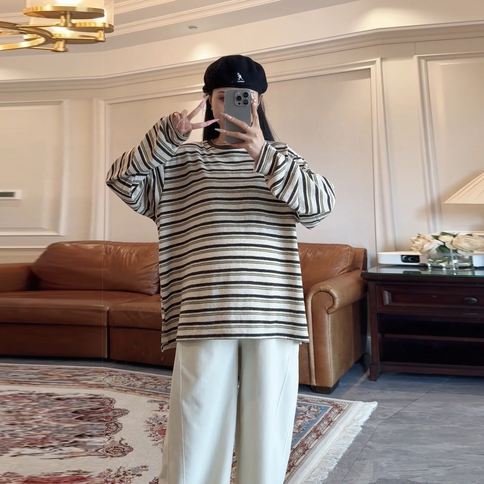 孕妇春秋条纹长袖T恤宽松显瘦