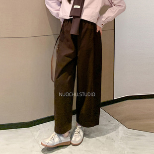 日系慵懒休闲抽绳松紧腰九分直筒裤 高品棉气球裤 遮胯显瘦孕妇裤