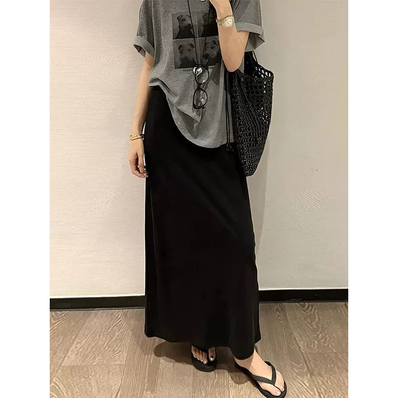 孕妇托腹后开叉凉感显瘦半身裙