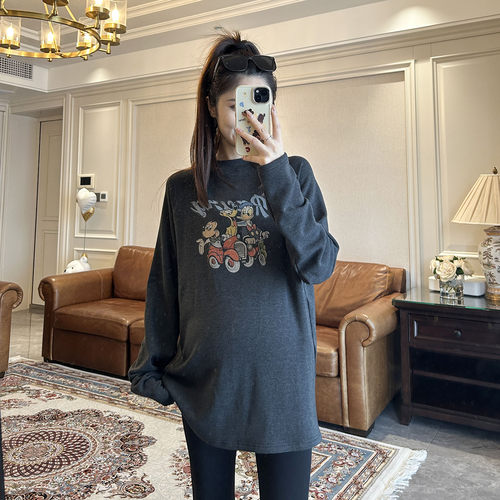 巨柔软~孕妇秋冬款德绒百搭打底衫上衣卡通米奇长袖T恤圆领秋衣女