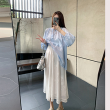 孕妇刺绣长裙春装显瘦半身裙女白色夏季小个子裙子外穿托腹孕妇裙